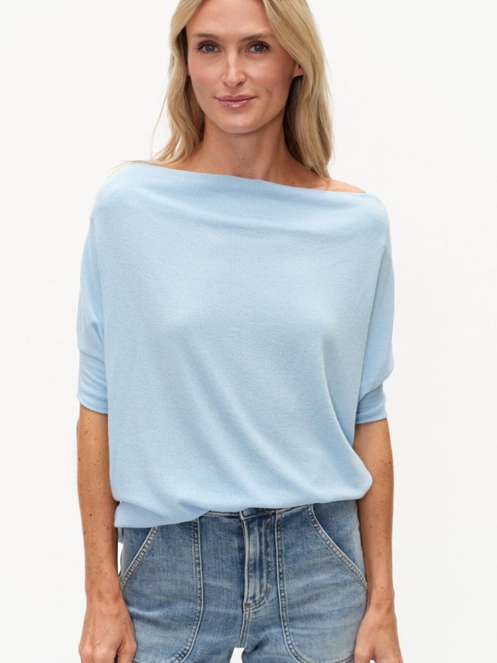 Anywhere Top with Short Sleeves- Cloud Blue